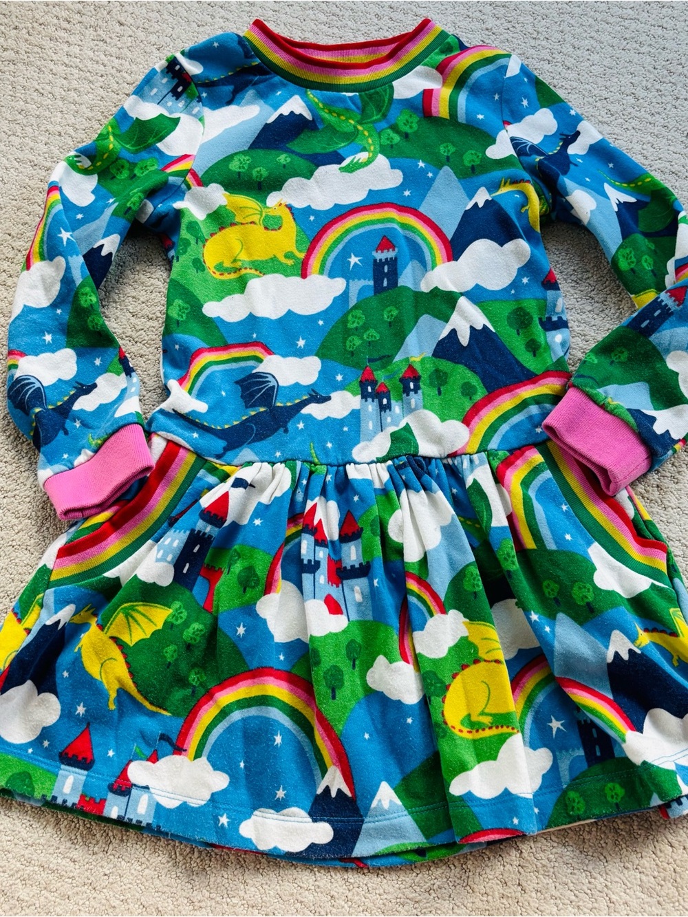 Mini boden Girls Rainbow Dragon Castle sweatshirt Dress